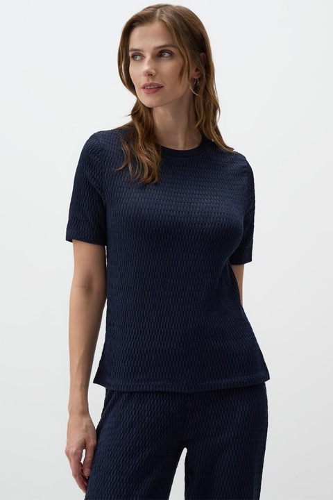 JIMMY KEY, Bluza cu model texturat si maneci scurte, Bleumarin, XL