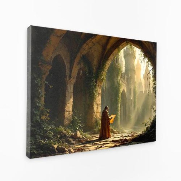 Картина на платно - Човек, който чете книга в замък - 70x100 см