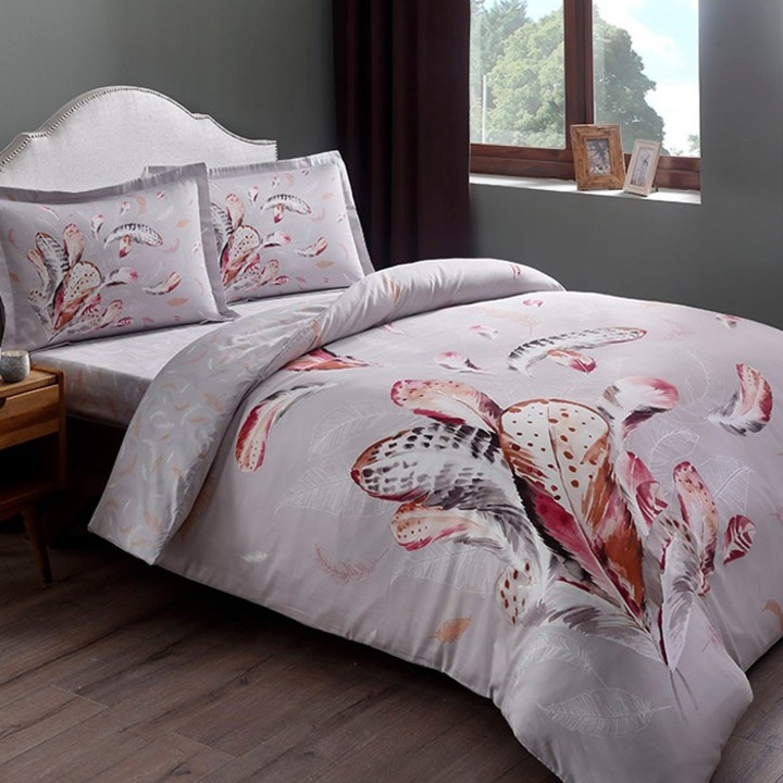 Спално бельо за 2 човека, TAC, Ratna, Grey, Satin Deluxe, 6 бр