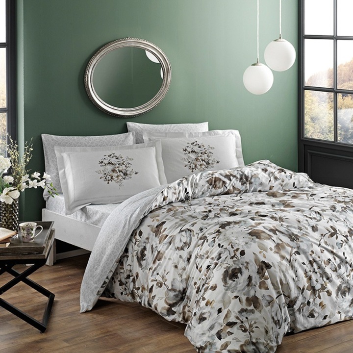 Спално бельо за 2 човека, TAC, Digital, Camilla, Brown, Satin Deluxe, 6 бр