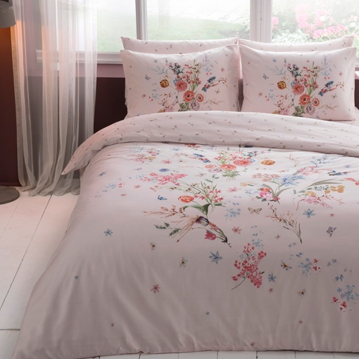Спално бельо за 2 човека, TAC, Martha, Pink, Satin Deluxe, 6 бр