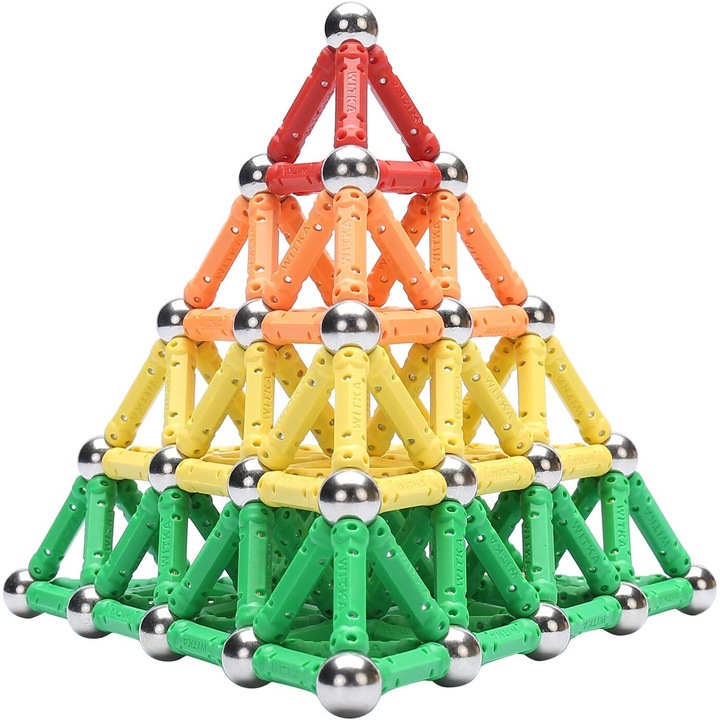 Set cu blocuri de construit Magneti de jucarie cu 230 de Piese multicolore, Bete si Blocuri Magnetice, dezvolta imaginatia si abilitatile motrice, numeroase posibilitati de construit