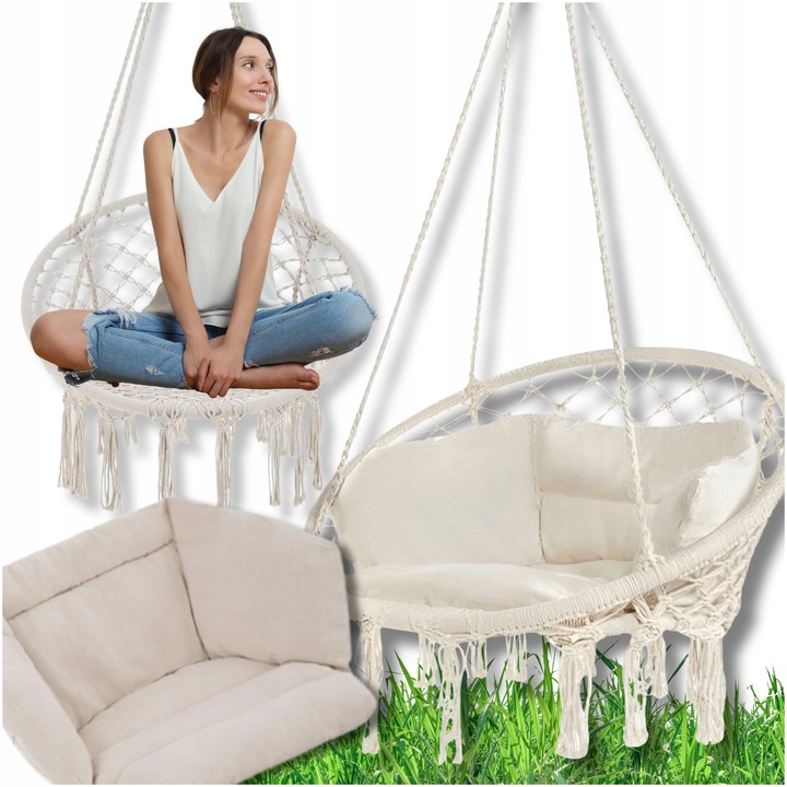 Fotoliu Suspendat, Stork'S Nest, Perna Confortabila, Cadrul Metalic Robust, Asamblare Usoara, Inaltime 120 cm, Latime Totala 80 cm, Bej