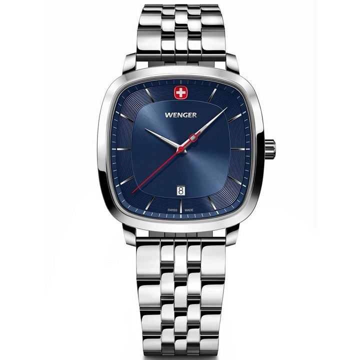 Wenger férfi karóra 01.1921 Quartz, 37mm, 5ATM, Ezüstszín