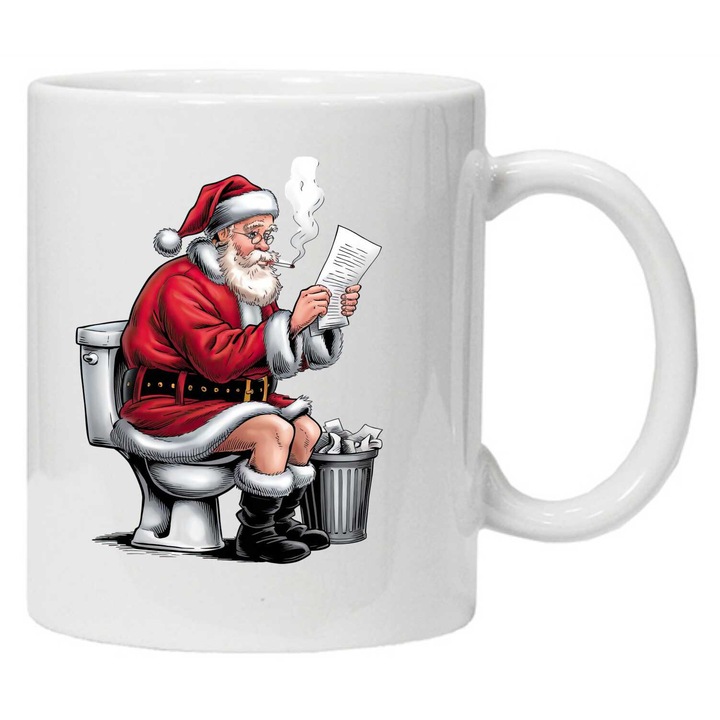 Cana personalizata cu imprimeu "MOS CRACIUN haios", model 2, Alb, Ceramica, 330 ml, CRD PRINT