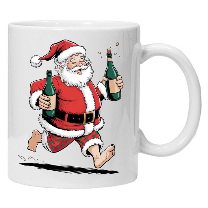 Cana personalizata cu imprimeu "MOS CRACIUN haios", model 12, Alb, Ceramica, 330 ml, CRD PRINT