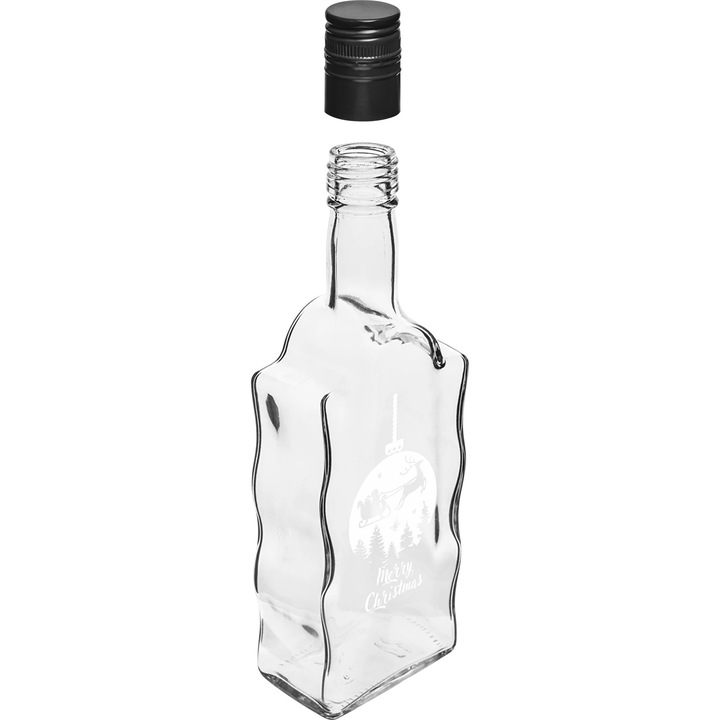 Бутилка със запушалка, Browin, Коледна шарка, Стъкло, 500 ml, Прозрачно/Черно