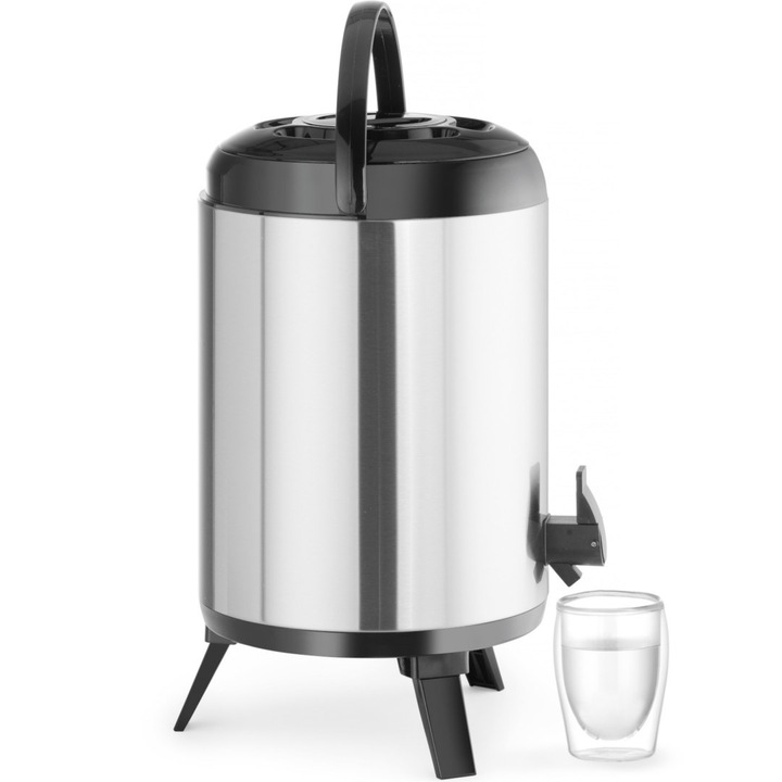 Termos catering Hendi 10L, inox, cu robinet, argintiu/negru