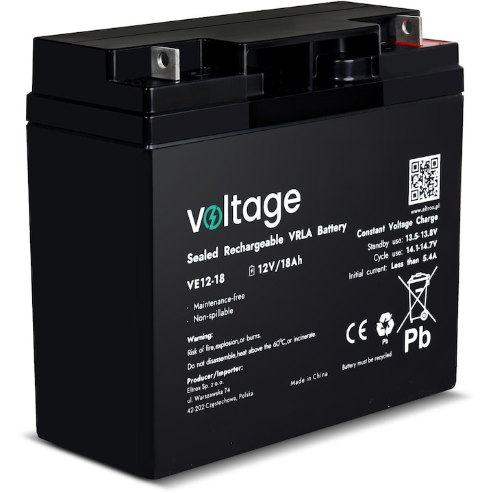 Acumulator, Voltage, AGM 12V 18Ah F2, Negru