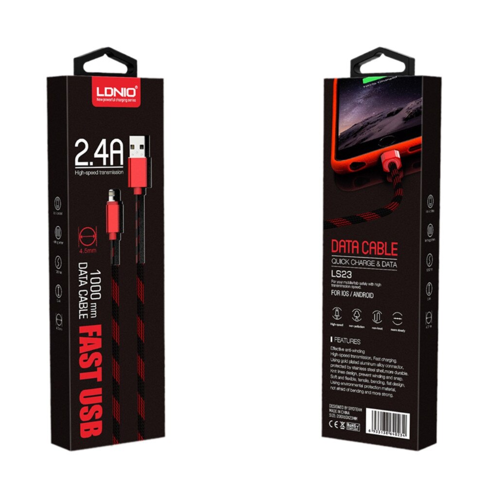 Cablu Ldnio pentru incarcare si date, textil, micro USB, rosu/negru