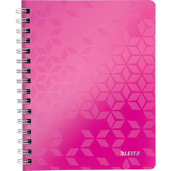 Caiet de birou Leitz WOW, PP, A5, 80 coli, cu spira, matematica, roz Caiet de birou Leitz WOW, PP, A5, 80 coli, cu spira, matematica, roz