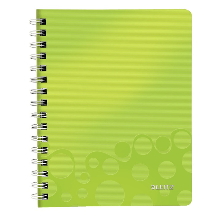 Caiet de birou Leitz WOW, PP, A5, cu spira, matematica, Verde metalizat