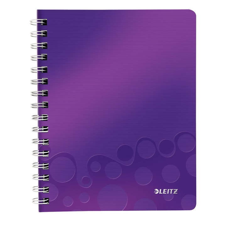Тетрадка Leitz WOW, PP, A5, Спирала, Математика, Лилав металик,