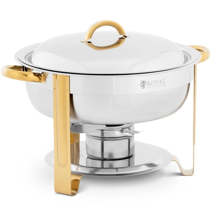 Гастронорм тава Royal Catering, кръгла, 4.5L, от неръждаема стомана, с капак, сребриста/златна