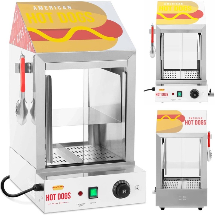 Incalzitor Hot-Dog, Royal Catering, model RCHW 1000H, argintiu, inox, 1000W, 41.5x33x64cm