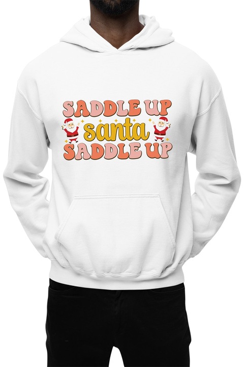 Hanorac barbati cu imprimeu, Craciun - Saddle Up Santa, mix 1, Alb