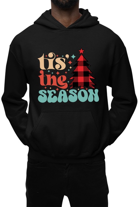 Hanorac barbati cu imprimeu, Craciun - Tis the Season, Bumbac, Negru, S