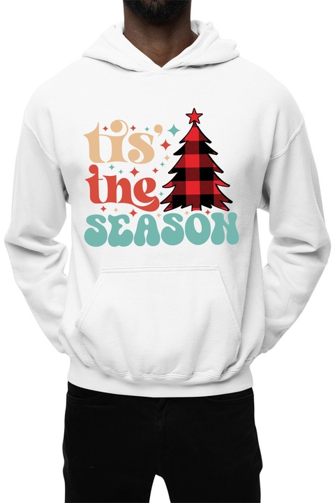 Hanorac barbati cu imprimeu, Craciun - Tis the Season, mix 1, Alb