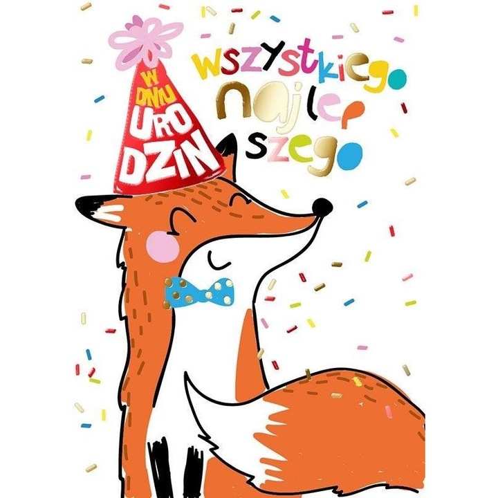 Karnet B6 Urodziny lisek, Kukartka, 16.6x11.7cm, cu coperta colorata, decorat cu folie metalica si brokat