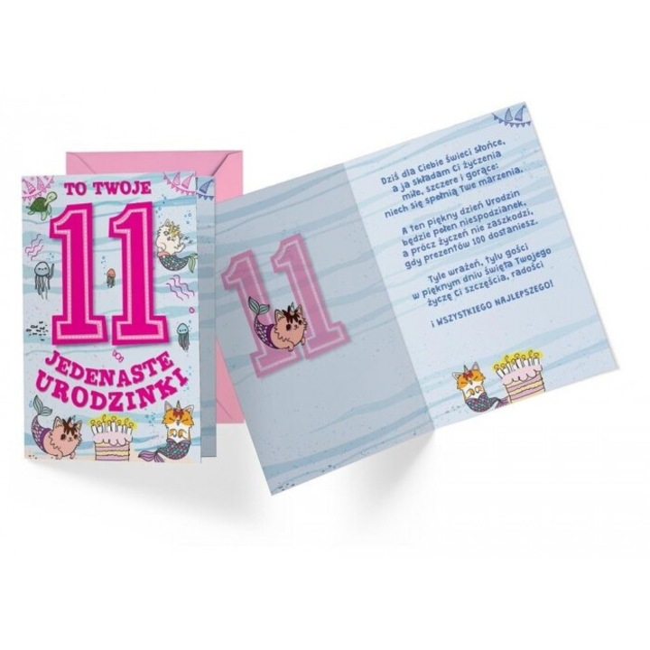 Поздравителна картичка B6 Kukartka Рожден ден 11, цветен интериор, с подходящ плик, 16.6x11.7см