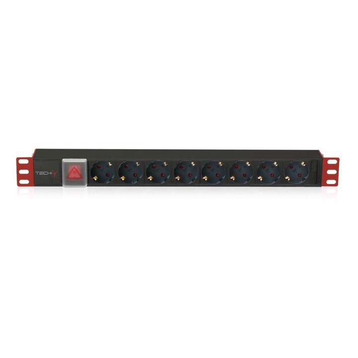 TECHLY PDU for 19" Rack 8 Schuko sockets with switch 1HE, 257196, Rackszekrény kiegészítő