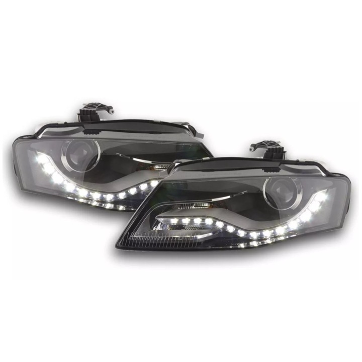 Set faruri LED pentru Audi A4 B8, 2008-2011, cu omologare E6, reglaj electric, 2 bucati