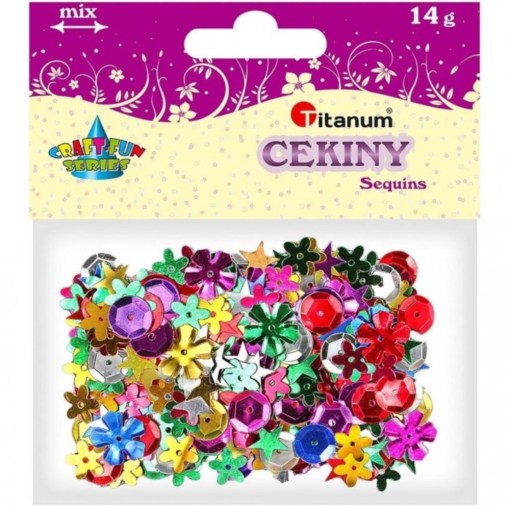 Set de cekiny metalice mix Titanum, 14 modele, multicolor, 130x100x10mm