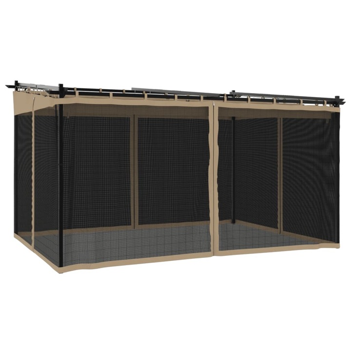 Foisor cu pereti din plasa vidaXL, gri taupe, 4x3 m, otel, 27.4 kg