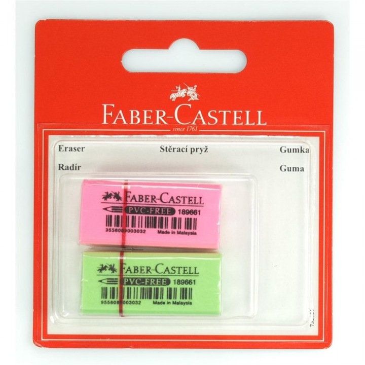 Set 2 radiere, Faber-Castell neon, 90x100x14mm, multicolor