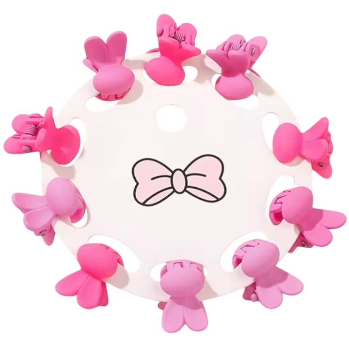 Clesti de par, set 10 bucati, model minimalist, prindere puternica, iepurasi poznasi, tematica happy moment, roz, EFAYN