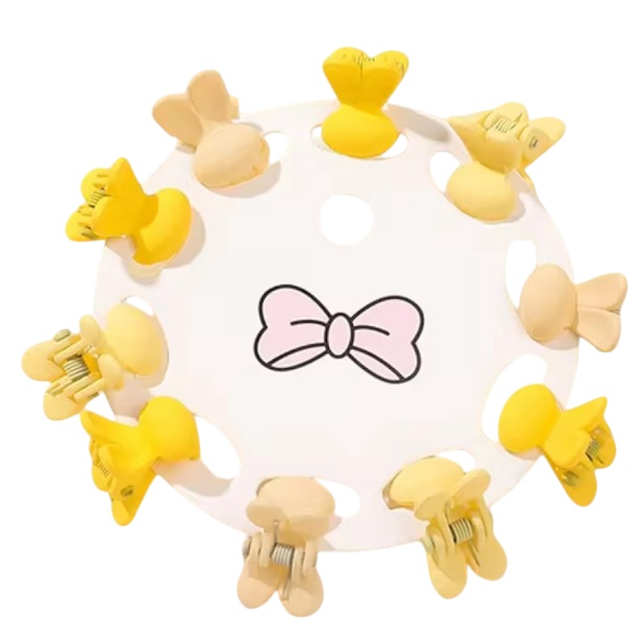 Clesti de par, set 10 bucati, model minimalist, prindere puternica, iepurasi poznasi, tematica happy moment, galben, EFAYN