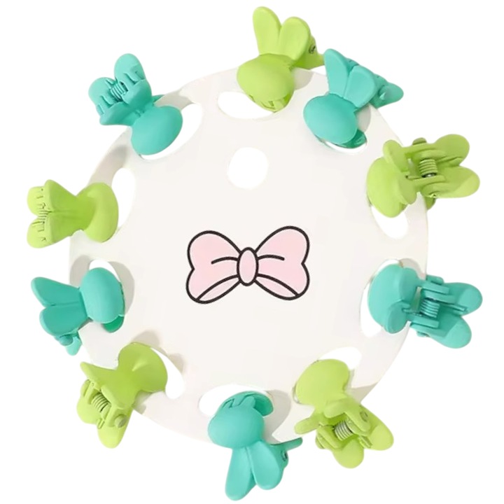 Clesti de par, set 10 bucati, model minimalist, prindere puternica, iepurasi poznasi, tematica happy moment, verde, EFAYN