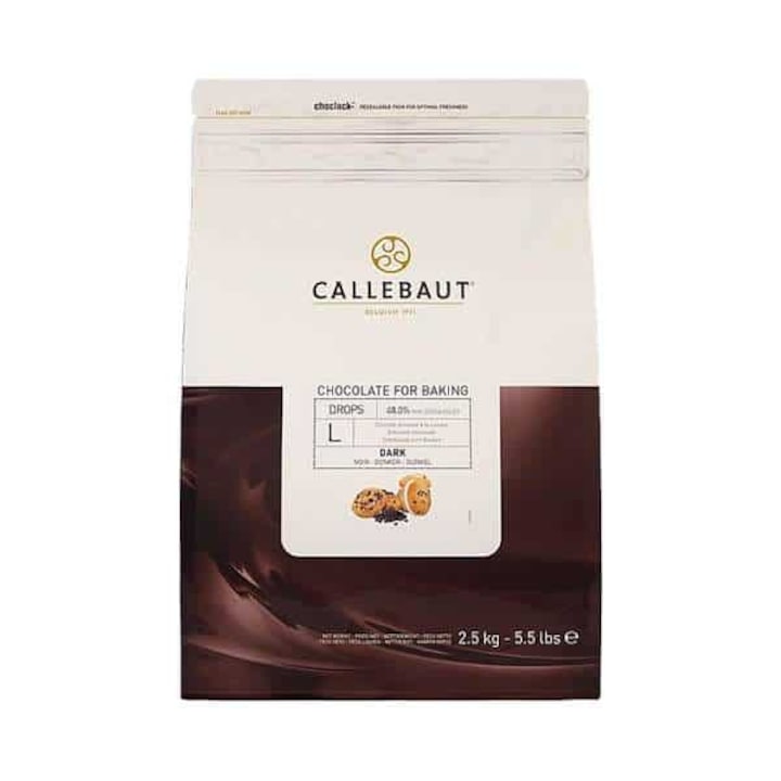 Callebaut ciocolata neagra termostabila picaturi fina belgiana specialitate premium fulgi dropsuri de ciocolata 48% cacao, banuti ciocolata callebaut 2.5 kg