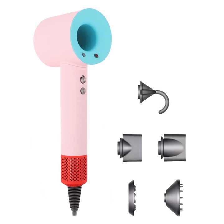 Supersonic hajszárító, 5 fúvóka, 1600 W, 3 sebesség, 4 hőmérséklet, rózsaszín