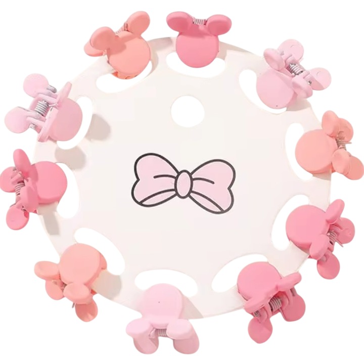 Clesti de par, set 10 bucati, model minimalist, prindere puternica, soricei veseli, tematica happy day, roz deschis, EFAYN