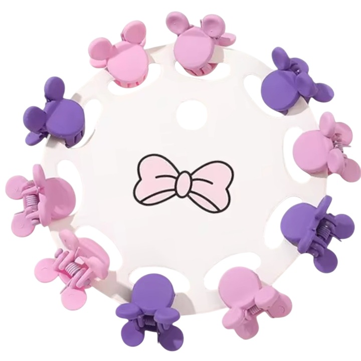 Clesti de par, set 10 bucati, model minimalist, prindere puternica, soricei veseli, tematica happy day, mov, EFAYN