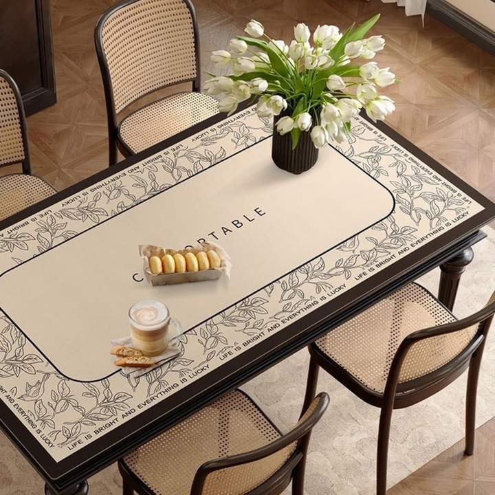 Fata de masa, imitatie de piele, rezistenta la apa/ulei, 50x100cm, alb/negru