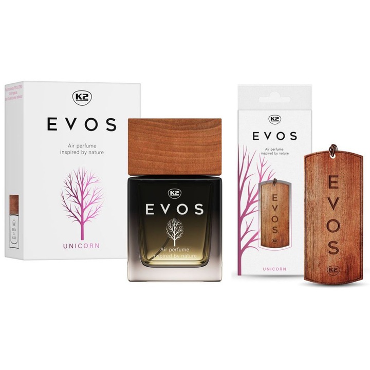 Autós parfüm csomag K2 Evos Unicorn 50 ml + fa függő autós légfrissítő K2 Evos Unicorn (Unisex)