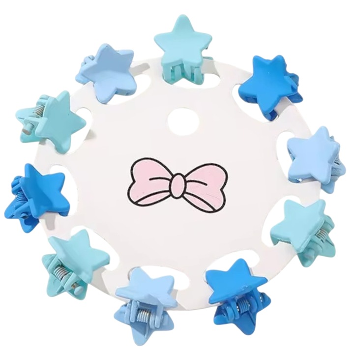 Clesti de par, set 10 bucati, model minimalist, prindere puternica, stelute magice, tematica happy star, albastru, EFAYN