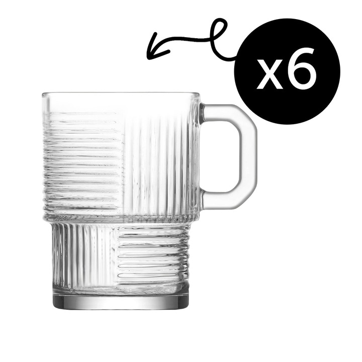Set 6 Cesti cu Maner pentru Ceai, LAV, Model Helen, Calitate Extra, 270 ml, Design Modern