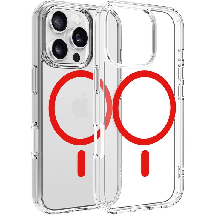 Husa de protectie Dviced, Magsafe pentru iPhone 16 Pro clear case, Red