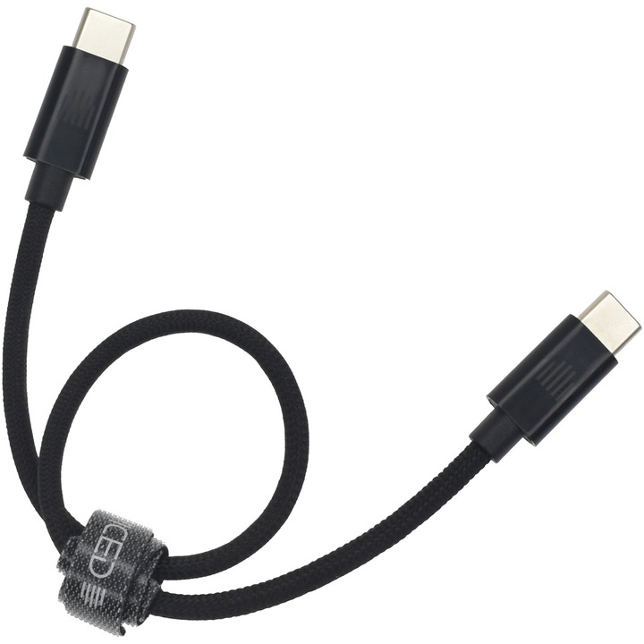 Dviced USB-C - USB-C kábel, nylon textil, 0,25m, fekete