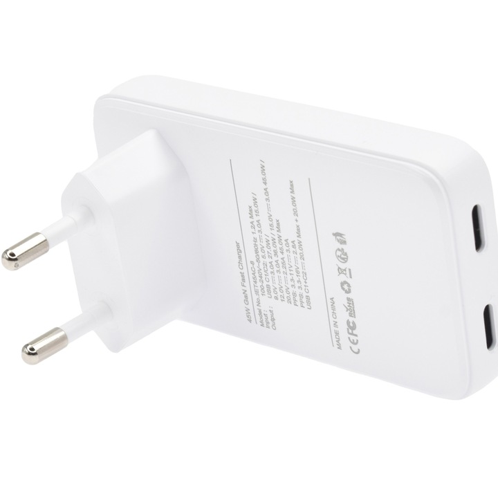 Incarcator retea Dviced Slim 45W GaN 2 USB-C EU, White