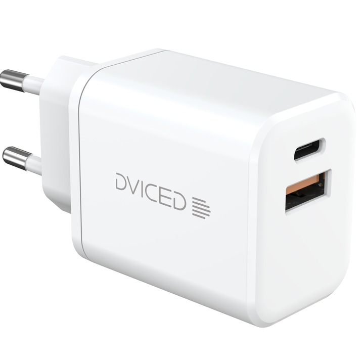 Мрежово зарядно устройство Dviced 35W GaN 1 USB-A, 1 USB-C EU w cable, White