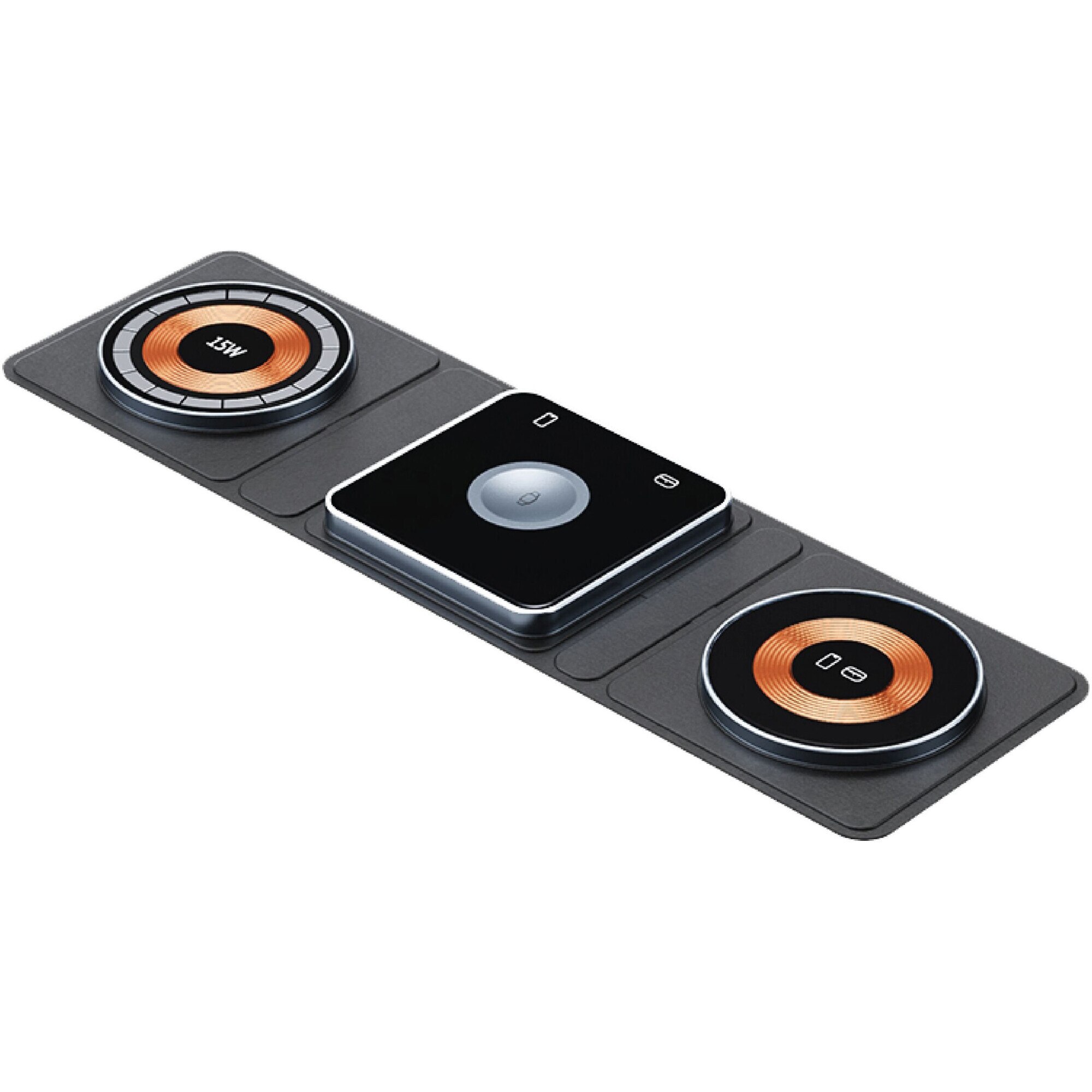 Incarcator wireless Dviced 3-in-1 foldable magnetic, Black/Copper