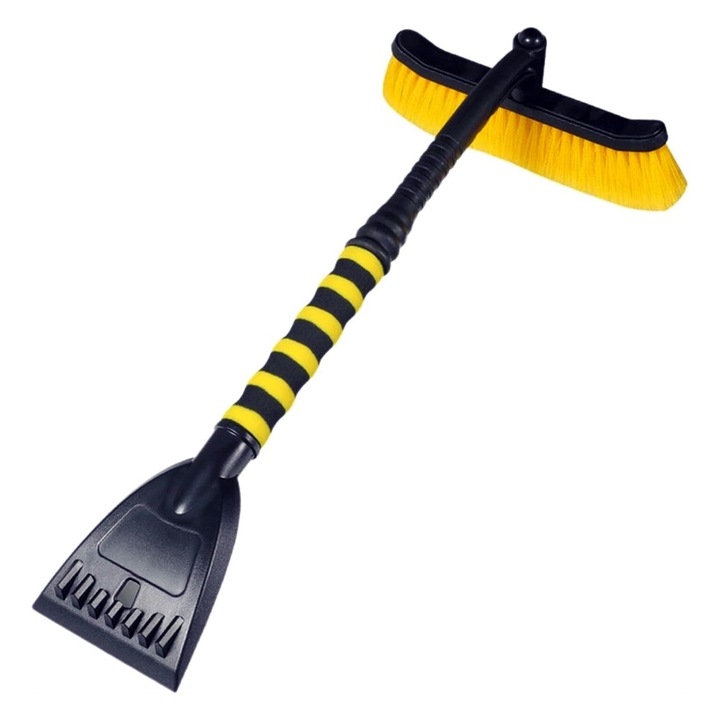 Racleta cu Perie 2 in 1 Auto, OPTIM SOLUTION, Indepartarea Zapezii de pe Masina, Fragmentarea Ghetii de pe Parbriz, Solutia pentru Iarna, Window Cleaning Tool, Perie pentru Zapada, Racleta pentru Dezghetare, Galben/Negru