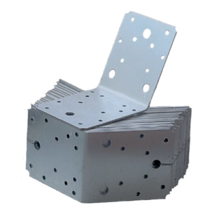 Комплект от 10 перфорирани ъгли за дърво винклу, 135 градуса, поцинковани, 105 х 105 х 90 мм (дебелина 2 мм)