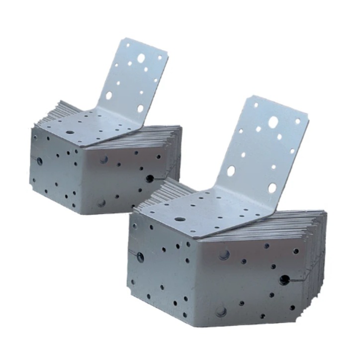 Set 50 coltar perforat pentru lemn vinclu, 135 grade, zincat, 105 x 105 x 90 mm (grosime 2 mm)