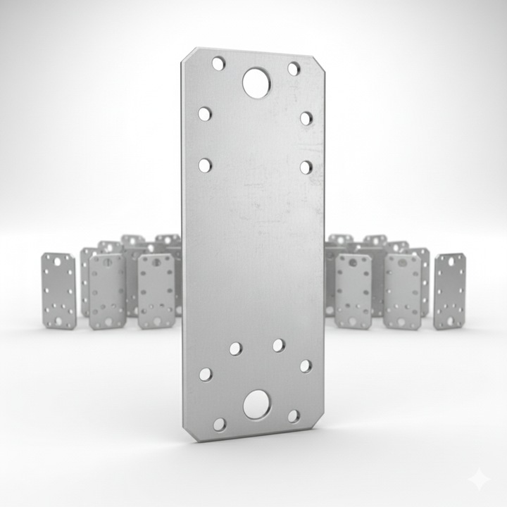 Set 10 placa perforata pentru imbinare lemn, zincat, 140 x 54 mm (grosime 2 mm)