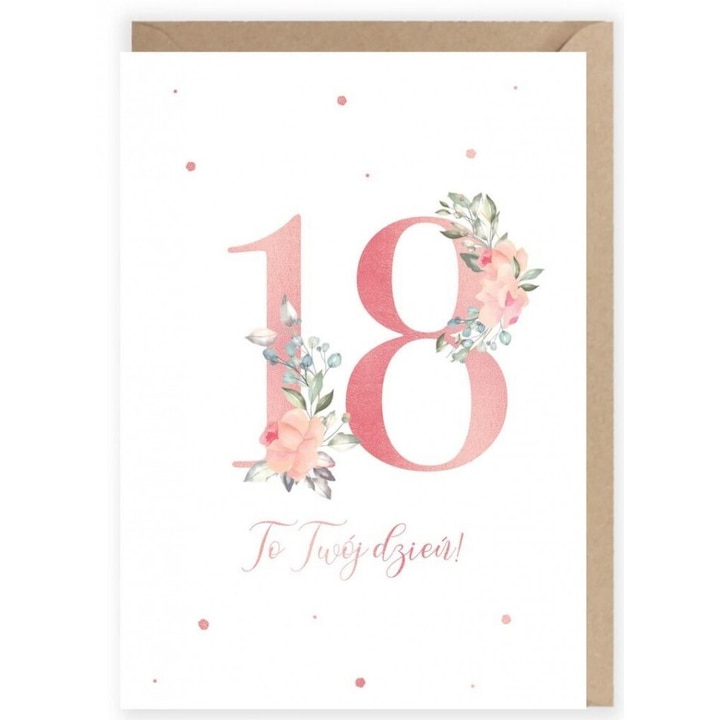 Felicitare de ziua de nastere 18, Cardie, ecologica, 148x105x1 mm, cu envelopa